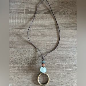 Orange, blue and gold long necklace